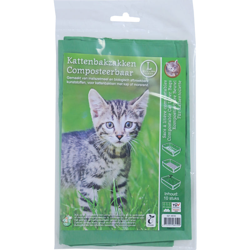 kattenbak zakken Boon kattenbakzak composteerbaar, groen L pak a 10 stuks.