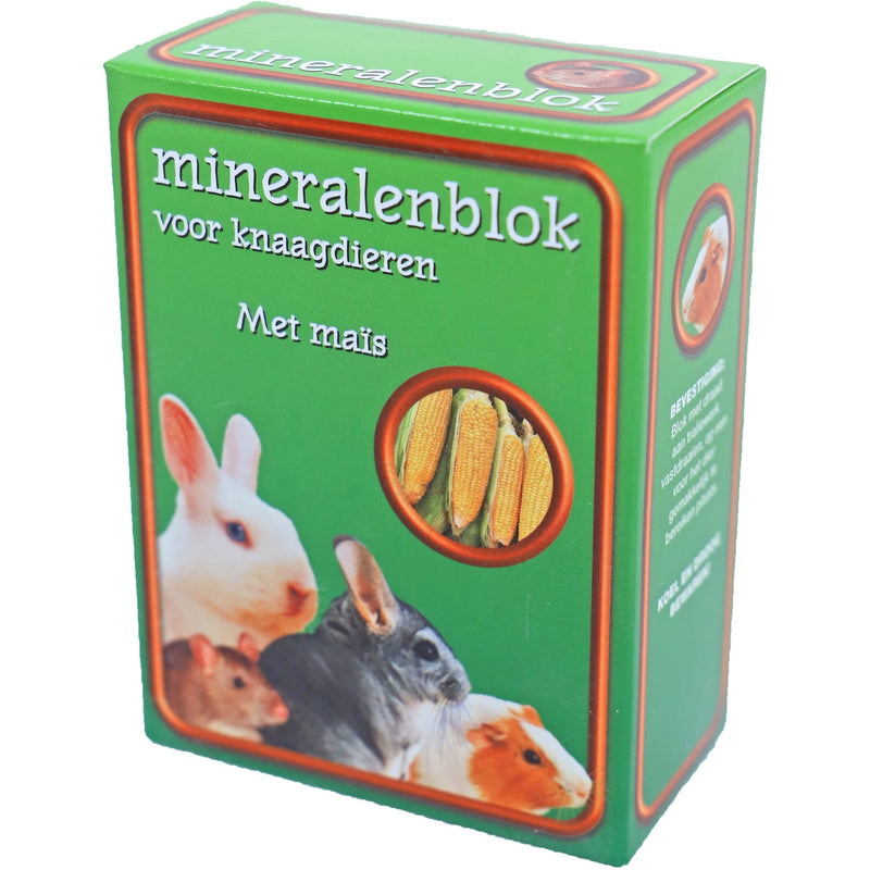 Boon mineralenblok voor knaagdieren met maïs.