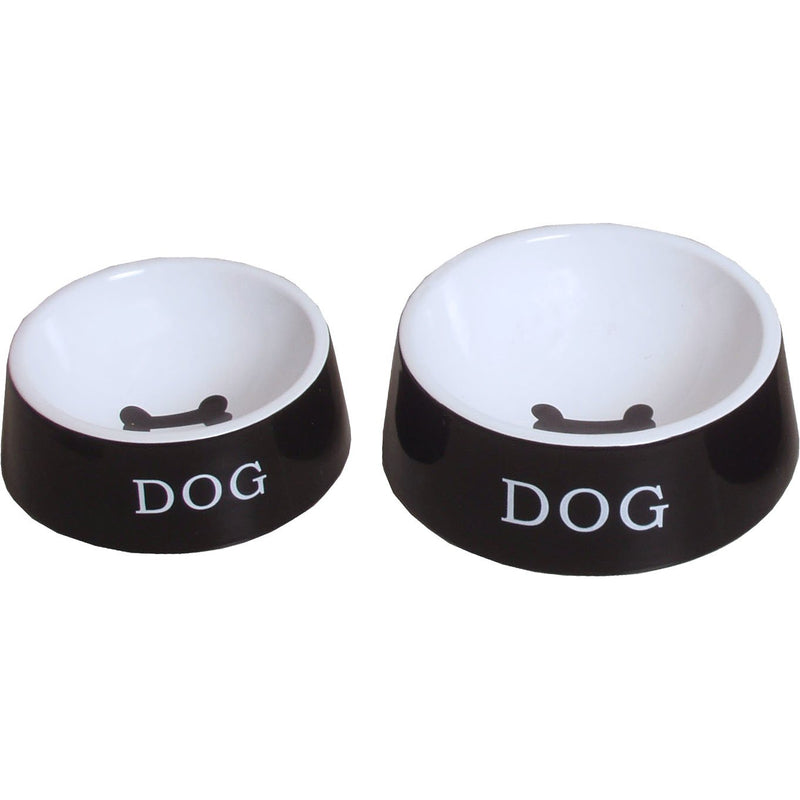 Honden drink- en eetbakken steen zwart/wit