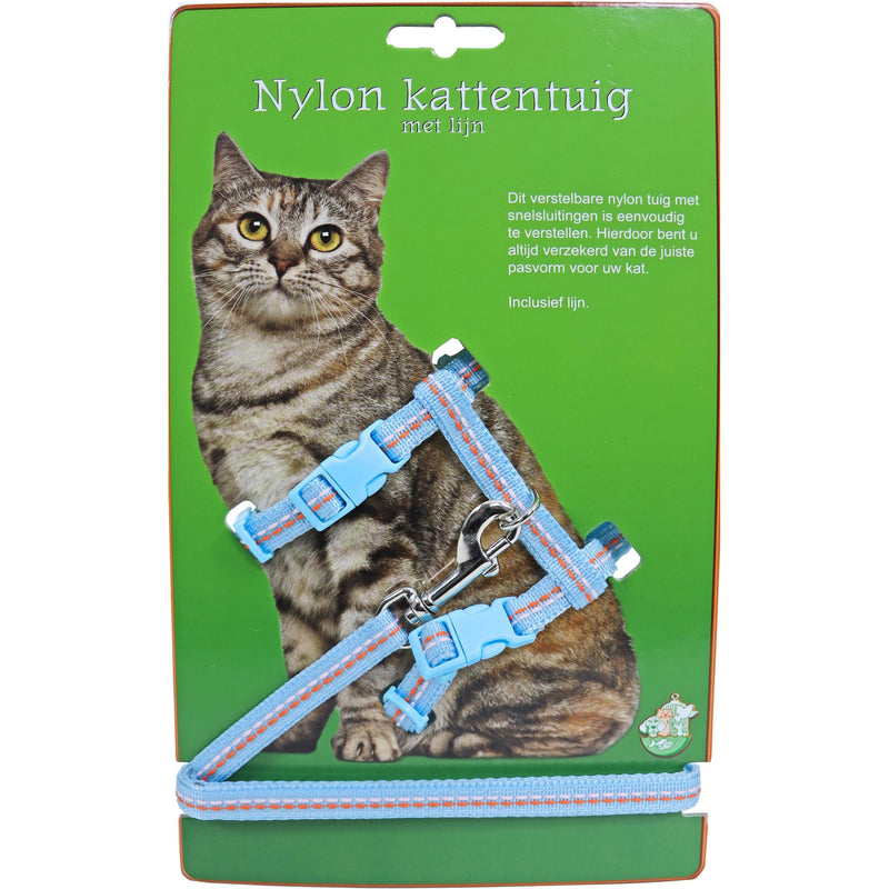 Katten tuig Nylon kattentuig met lijn en stiksel, lichtblauw.