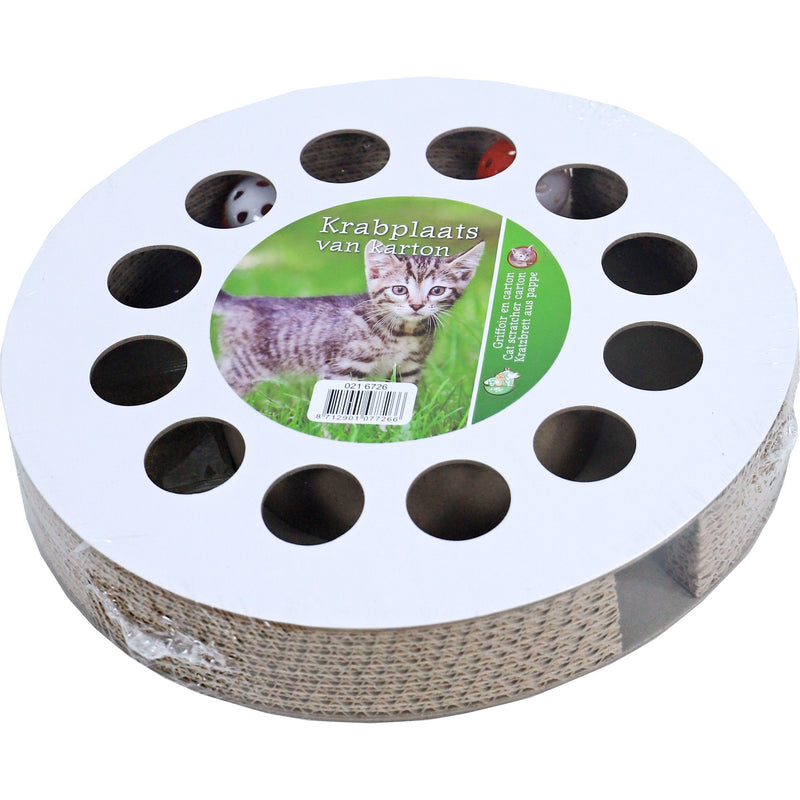 Katten speelgoed Boon cat track karton met 2x bal met catnip, 32 cm.