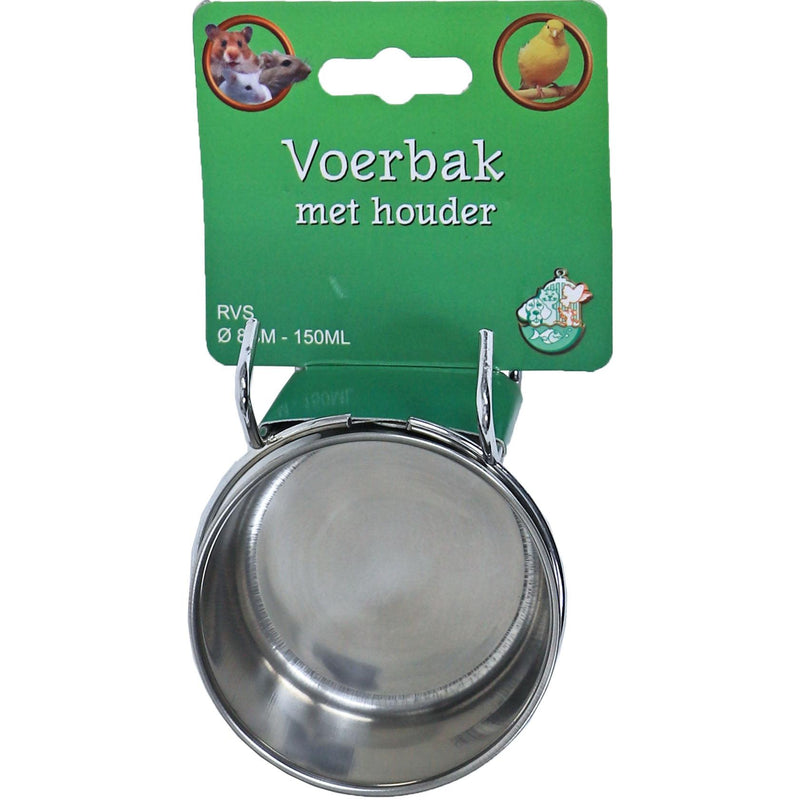 Vogelvoeder/drinkbak Vogel Boon voerbak RVS met houder universeel,