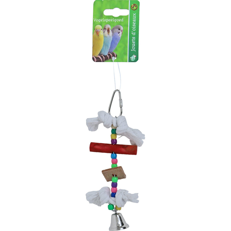 Vogelspeelgoed Boon kralen met katoen en bel, 15 cm.