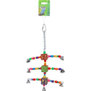 Vogelspeelgoed triple arms met kralen en bellen, 20 cm.