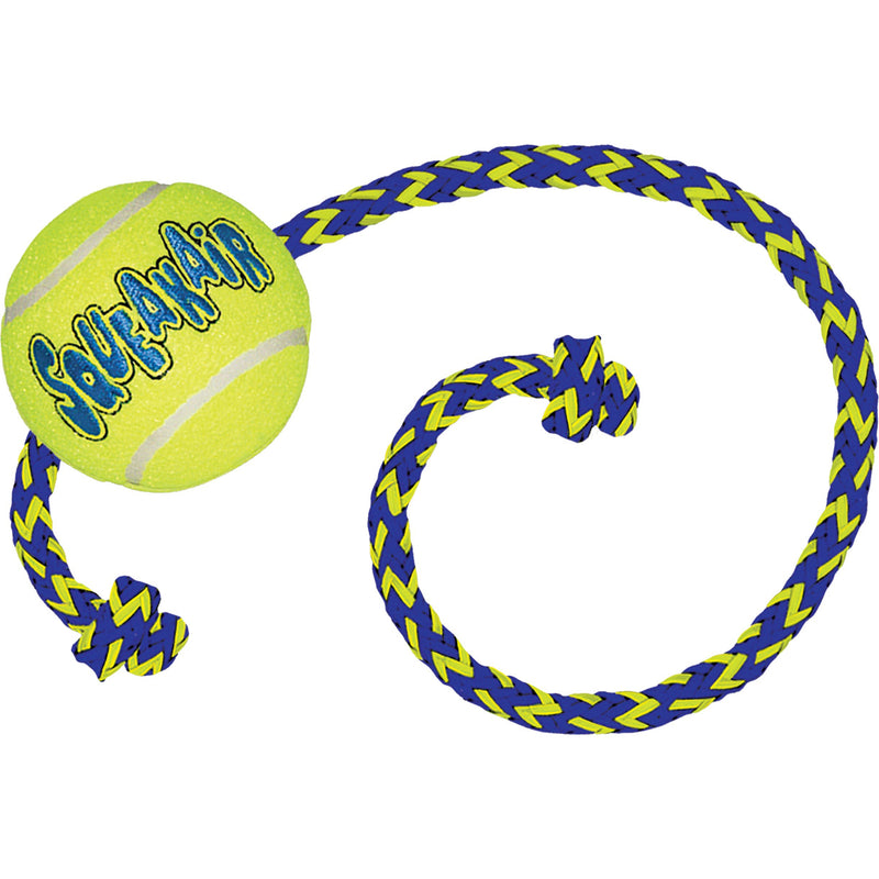 Honden speelgoed Kong hond Squeakair tennisbal met piep en touw, medium.