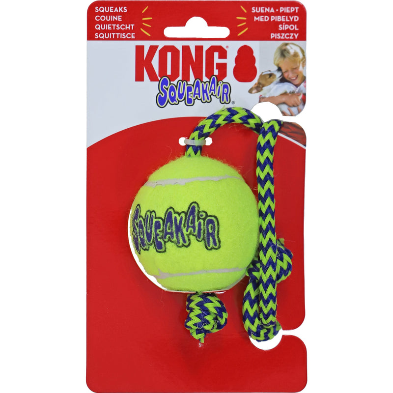 Honden speelgoed Kong hond Squeakair tennisbal met piep en touw, medium.