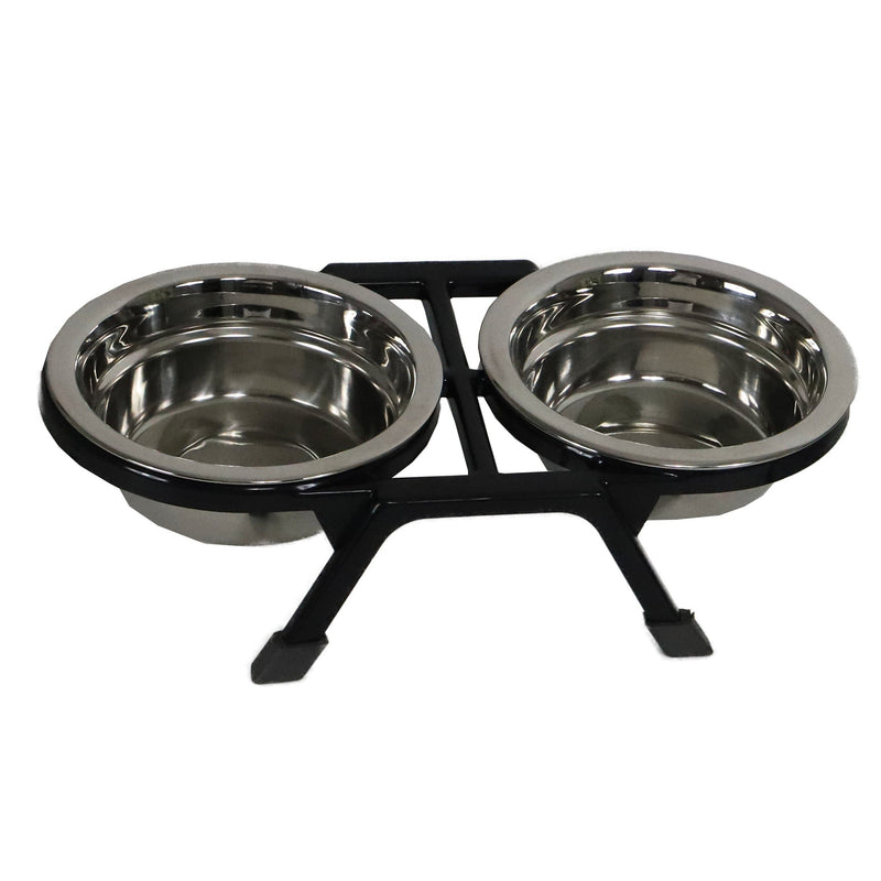 Katten voer/water bakken Boon  honden/katten voeder waterbakken dinnerset pl.+2 Rvs bakken zwart 11,4/14cm