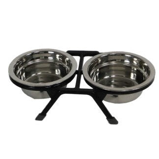 Katten voer/water bakken Boon  honden/katten voeder waterbakken dinnerset pl.+2 Rvs bakken zwart 11,4/14cm