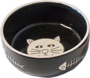 Katten voer/water bakken Boon katteneetbak steen poes met graat zwart, Ø 11 cm.