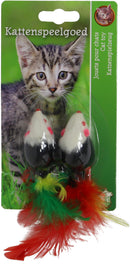 Kattenspeelgoed Boon kat speelgoed bontmuis 4cm+veren zwart/wit kaart a 2 stuk