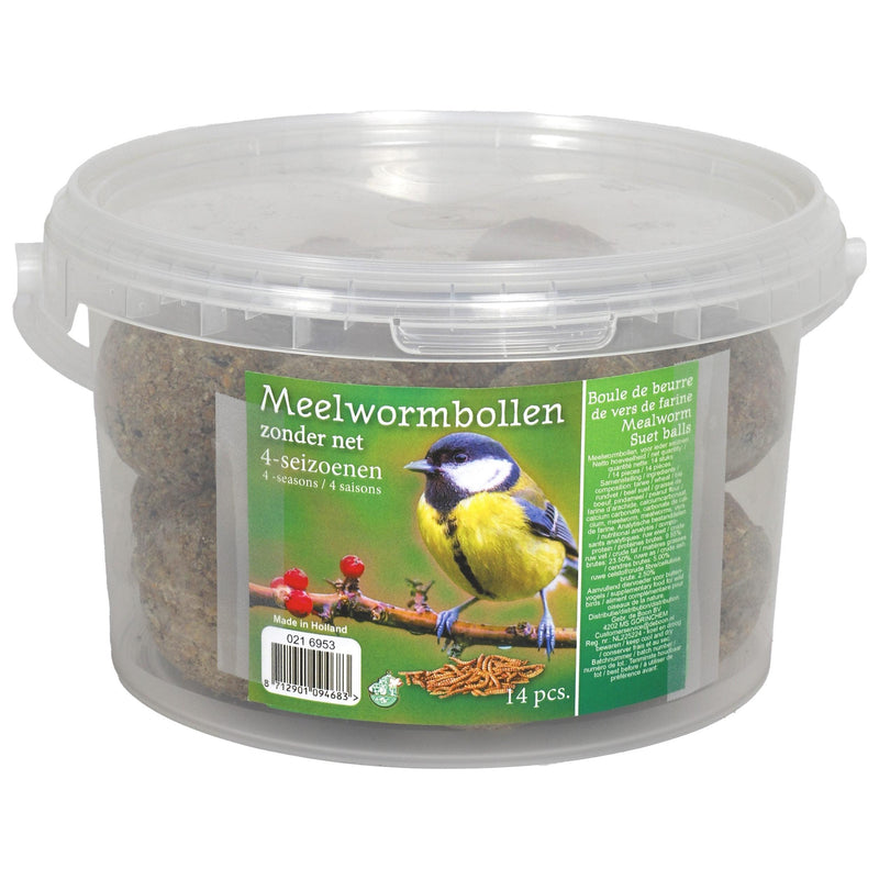 Vogelvoeders Buitenvogels Mezenbollen Boon meelwormbol zonder net 4-seizoenen emmer 14 stuks