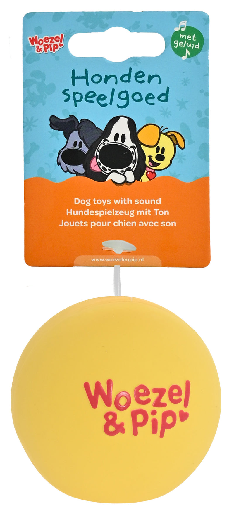 Hondenspeelgoed Speeltjes Woezel en Pip Latex woezel latex bal  geel 7,5 cm