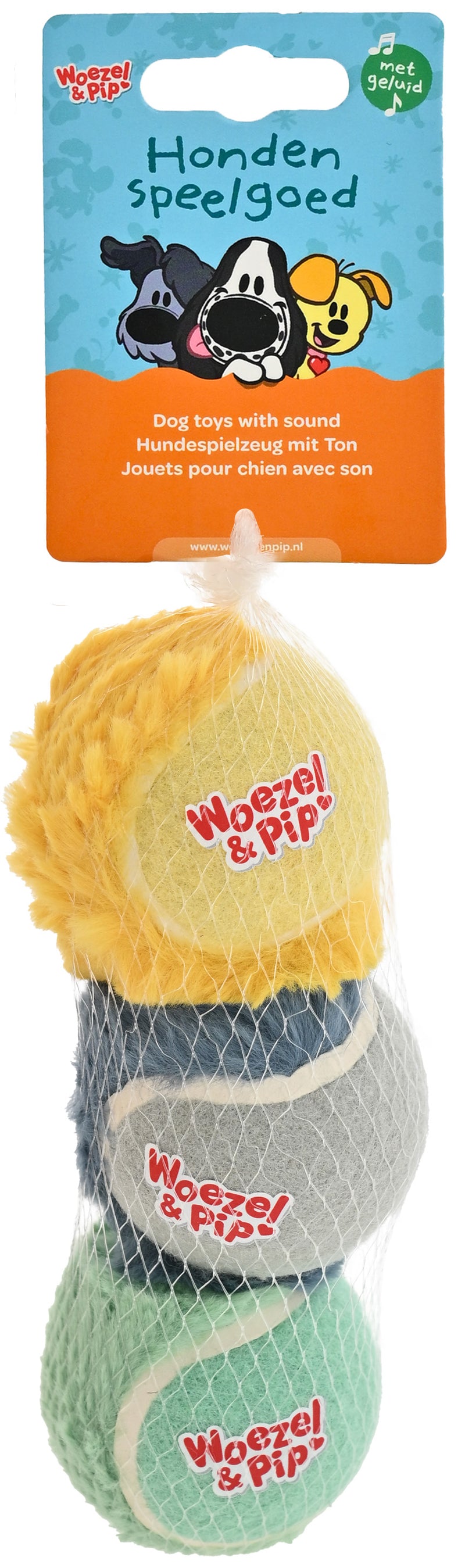 Hondenspeelgoed Speeltjes Woezel en Pip tennisbal net a 3 stuks 6,5 cm