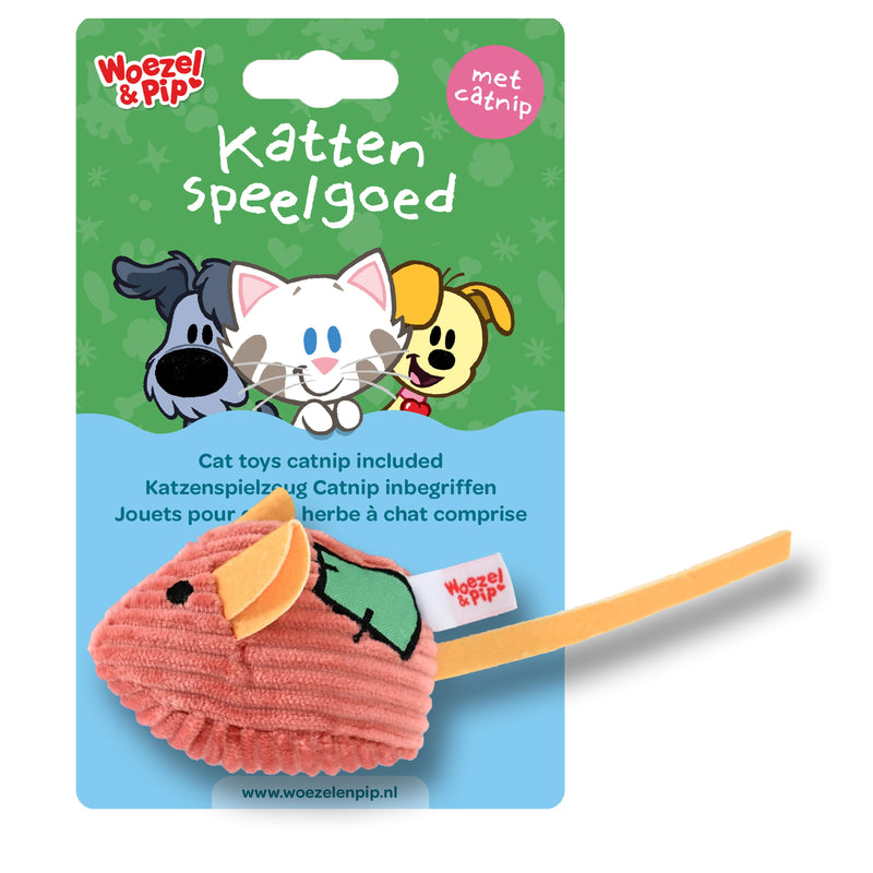 Kattenspeelgoed speeltjes Woezel en Pip Muis+Patch corduroy+catnip+bel rood 8 cm