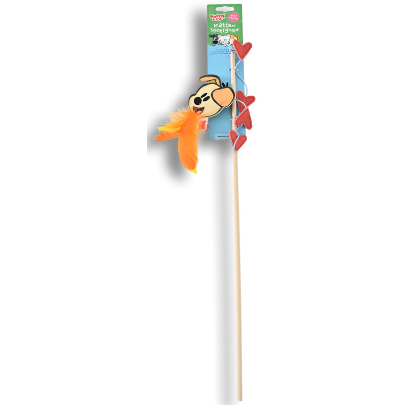 Kattenspeelgoed speeltjes Woezel en Pip Hengel hout met Pip+hartjes+bel 60 cm