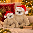 Honden speelgoed kerst luiaard pluche met kerstmuts beige 32/40 cm
