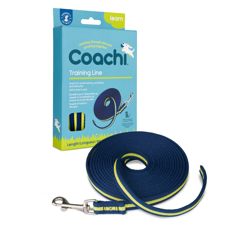 Honden Lange Lijn Coachi training line 5mtr. Navy & lime