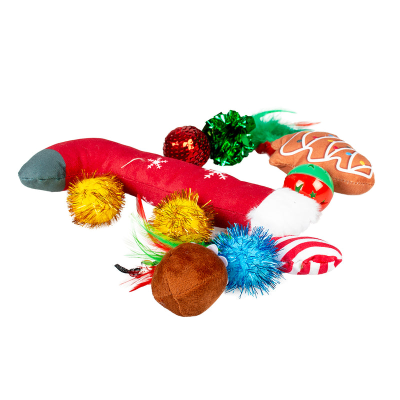 kattenspeelgoed kerst zak gevuld met 10 speeltjes