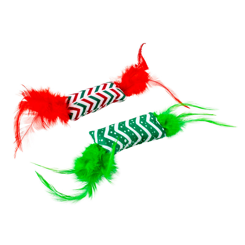 kattenspeelgoed kerst zachte knuffel met veren 2 stuks