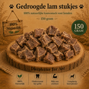 Hondensnacks 100 % natuurlijke lams long stukjes 2a3 cm  150 gram