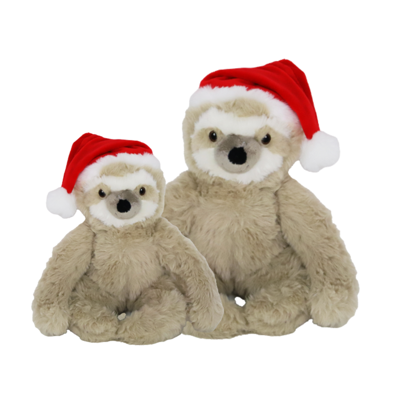 Honden speelgoed kerst luiaard pluche met kerstmuts beige 32cm