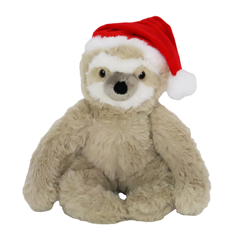Honden speelgoed kerst luiaard pluche met kerstmuts beige 32cm