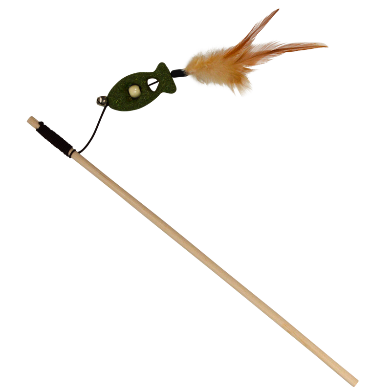 Kattenspeelgoed Jack and Vanilla Timeless HERBALS Kattenhengel Kattenkruid bal met Matatabi stok en veren Groen-40x8x2