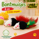 Kattenspeelgoed Boon kat speelgoed bontmuis 4cm+veren zwart/wit kaart a 2 stuk