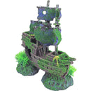 Aquarium decoratie Boon aqua deco ornament polyresin gezonken galjoen met gaten en mos, 18 cm.