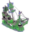 Aquarium decoratie Boon aqua deco ornament polyresin gezonken galjoen met gaten en mos, 30 cm.