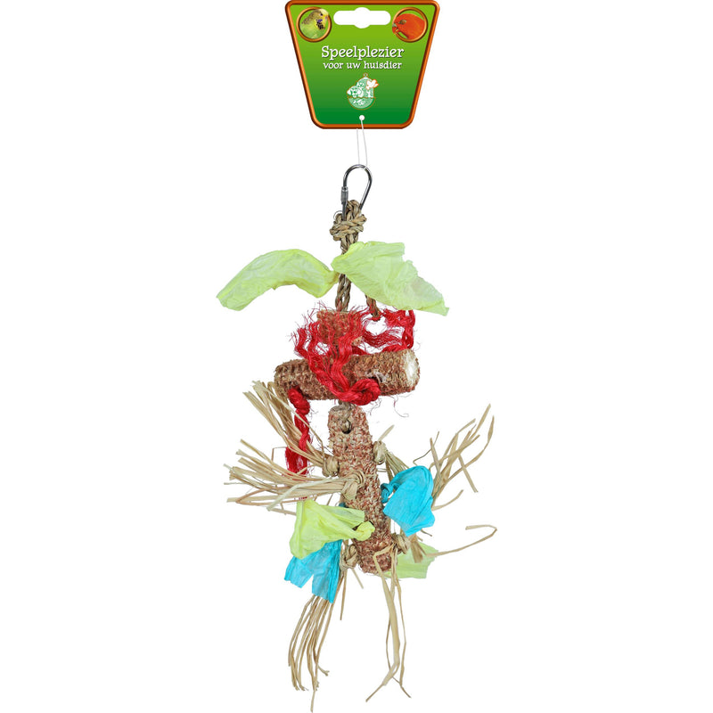 Vogelspeelgoed maïskolfkern met raffia, 30 cm.