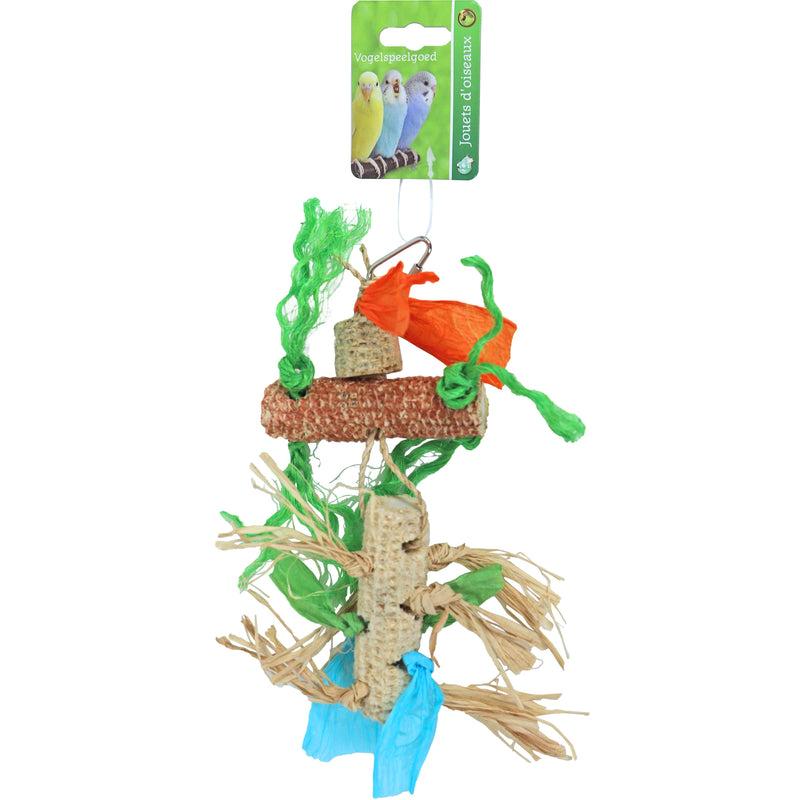 Vogelspeelgoed Boon vogelspeelgoed maïskolfkern met raffia, 30 cm.