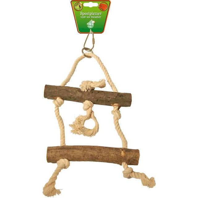 Houten vogelspeelgoed touwladder 2-traps, 27 cm. - Dierplezier.nl