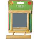 Vierkante spiegel met houten omlijsting en zitstok. - Dierplezier.nl