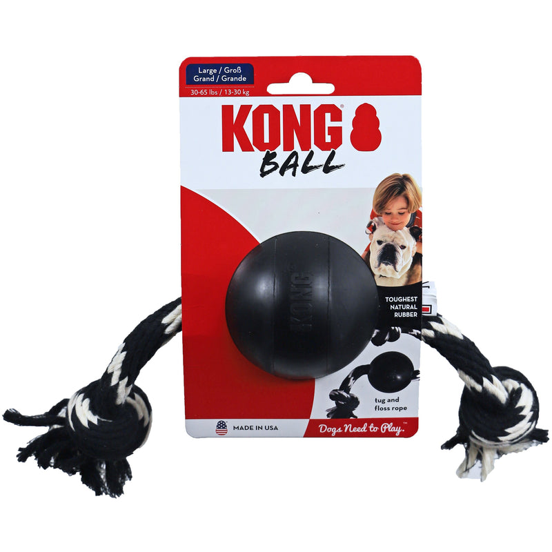 Kong hond Extreme rubber Ball met touw zwart, large.