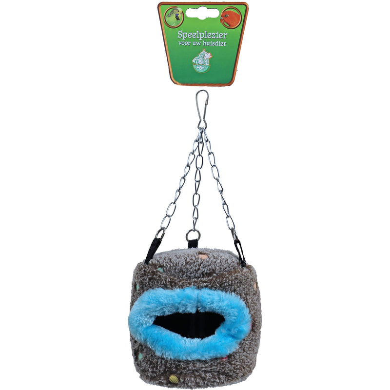 Vogelspeelgoed Boon vogelnest hangbaar ton-model 14 cm, bruin/blauw.