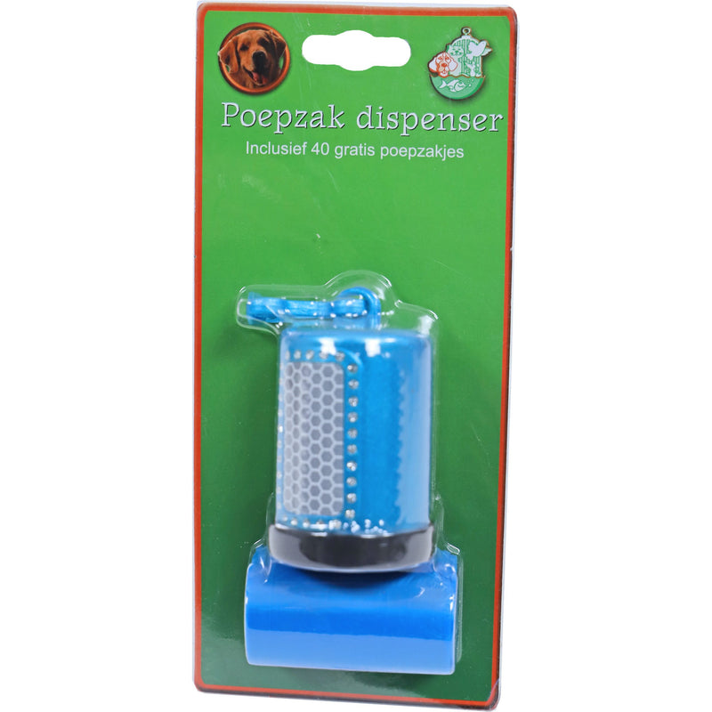 Poepzak dispenser koker blauw met glitter en reflecterend, inclusief 2x20 poepzakjes.
