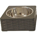 Katten voer/water bakken  RVS in plastic wicker zwart, 15 cm.