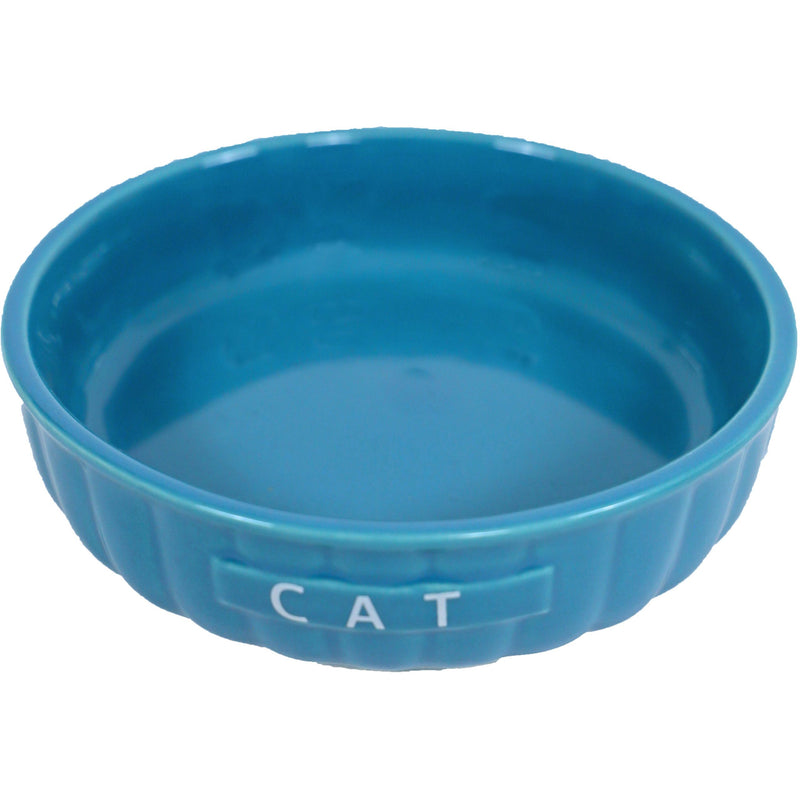 Katten voer/water bakken Kattendrinkschotel steen ribbel blauw, 14 cm.