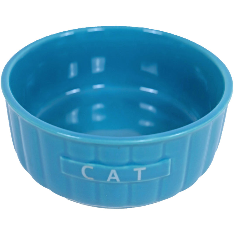 Katten voer/water bakken Katteneetbak steen ribbel blauw, 12 cm.