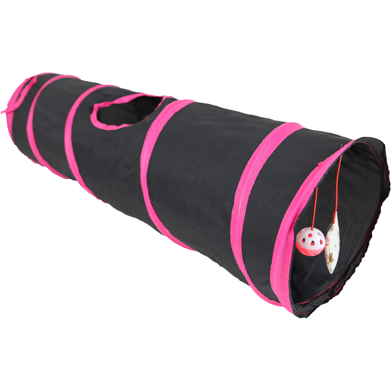Speeltunnel nylon 85x25 cm, zwart/roze.