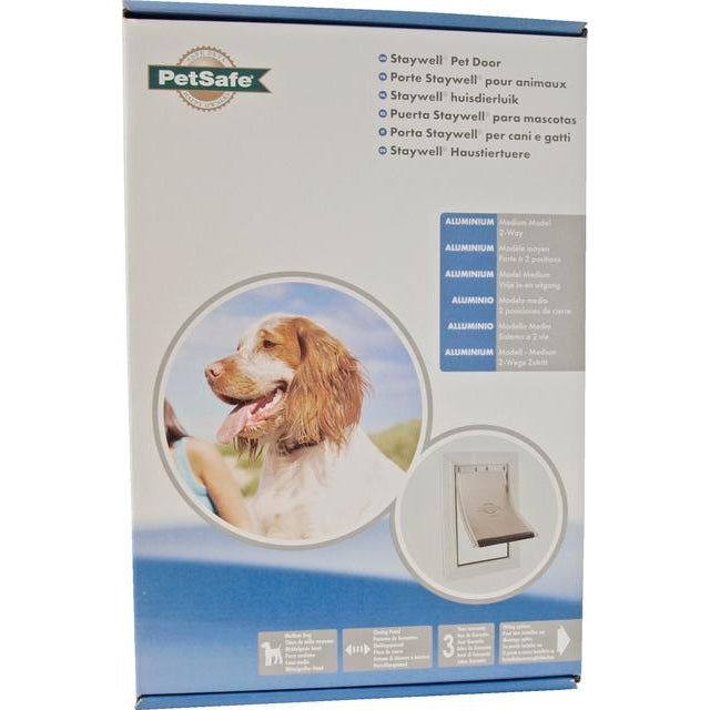 Petsafe aluminium hondendeur nr. 620 'M', wit/transparant. Maximale schouderbreedte 210 mm. - Dierplezier.nl