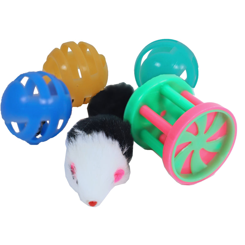 Boon kattenspeelgoed blister a 3 plastic bal, klos en muis.