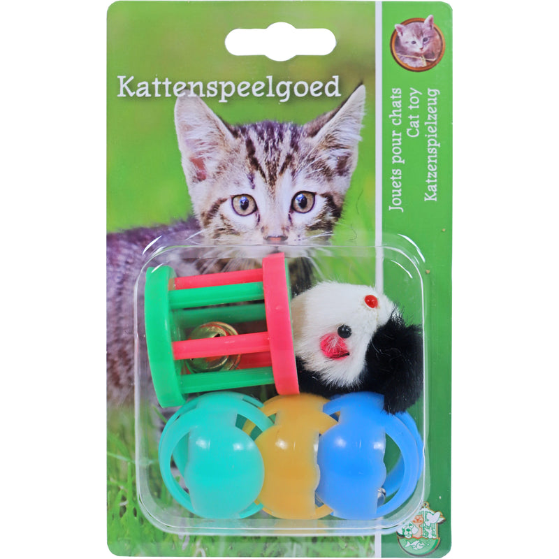 Boon kattenspeelgoed blister a 3 plastic bal, klos en muis.