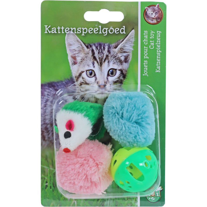 Boon kattenspeelgoed blister a 2 knisper bal, plastic bal en muis.
