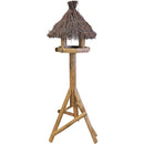 Voederhuis bruin rond met tenen dak. - Dierplezier.nl