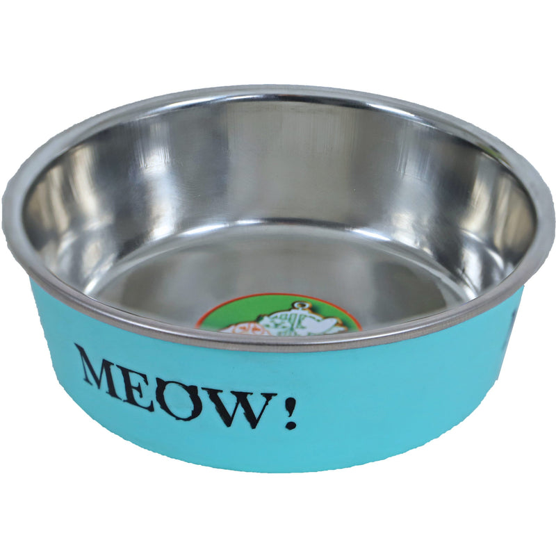 Katten voer/water bakken  RVS meow 11 cm, mint.