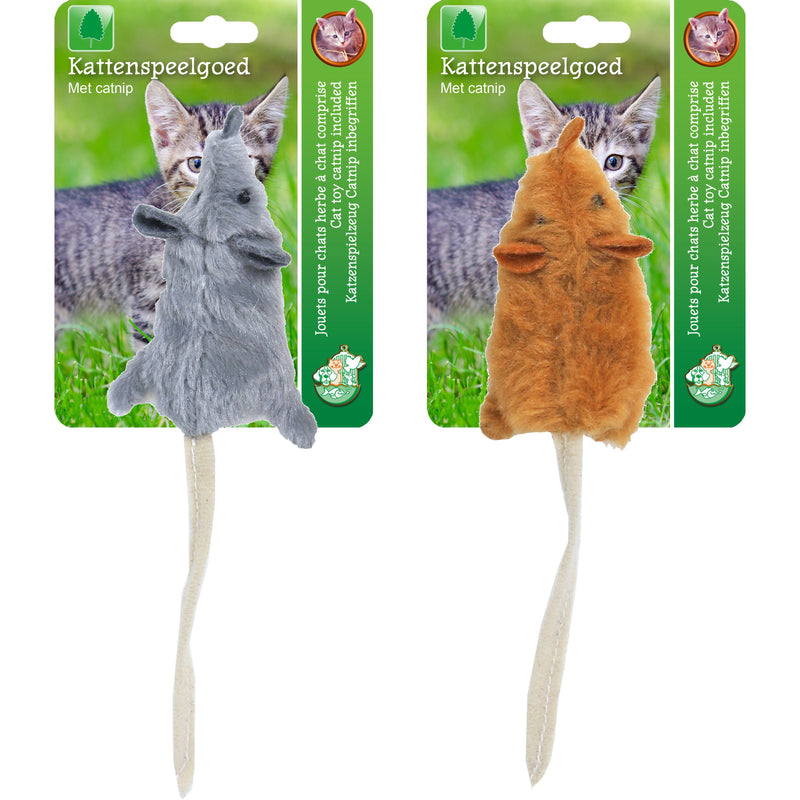 Boon kattenspeelgoed muis pluche grijs/bruin met staart assorti, 16 cm