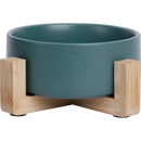 Katten voer/water bakken JV BON APPETIT Keramische voerbak Groen met bamboe standaard