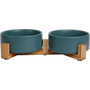 Honden/Katten voer/water bakken Jack Vanilla Keramische voerbakken Groen met bamboe standaard